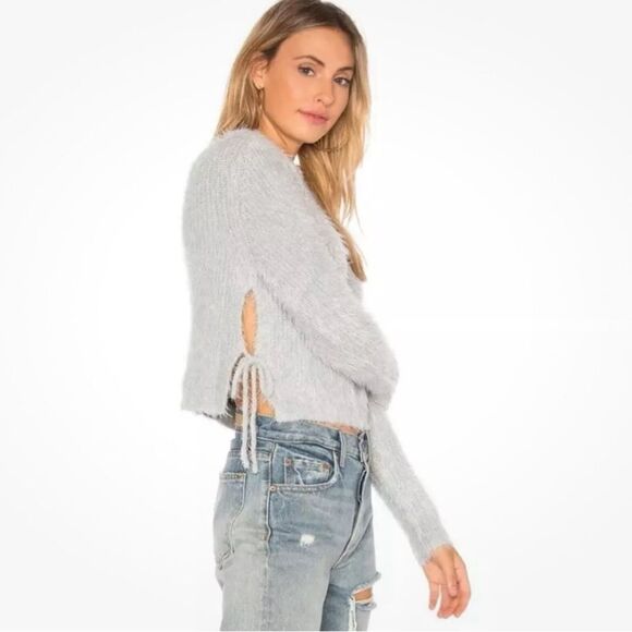 MAJORELLE Sweaters - Majorelle marjorie tie side eyelash fuzzy sweater gray